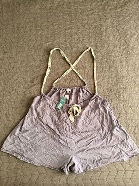 EARTHBOUND Lavender Shorts with Floral Tie Overalls